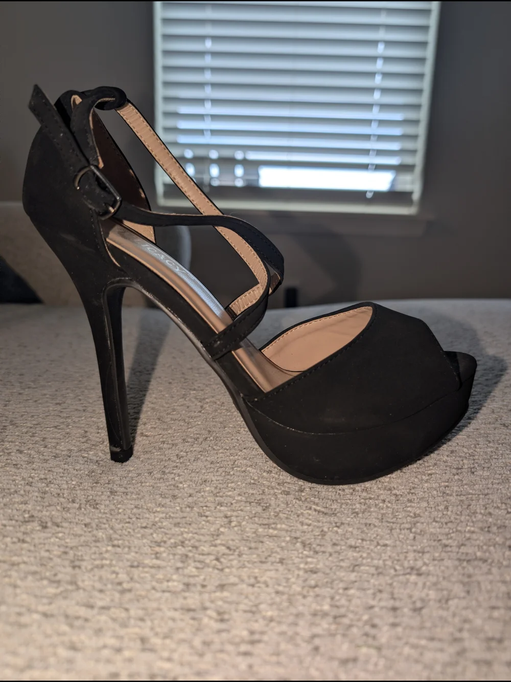 NEW Black Strappy Peep-Toe High Heels